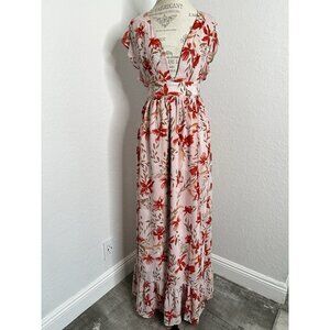 Pink Lily Women's Size S Floral Maxi Wrap Summer Dress Boho V-Neck Pink color L